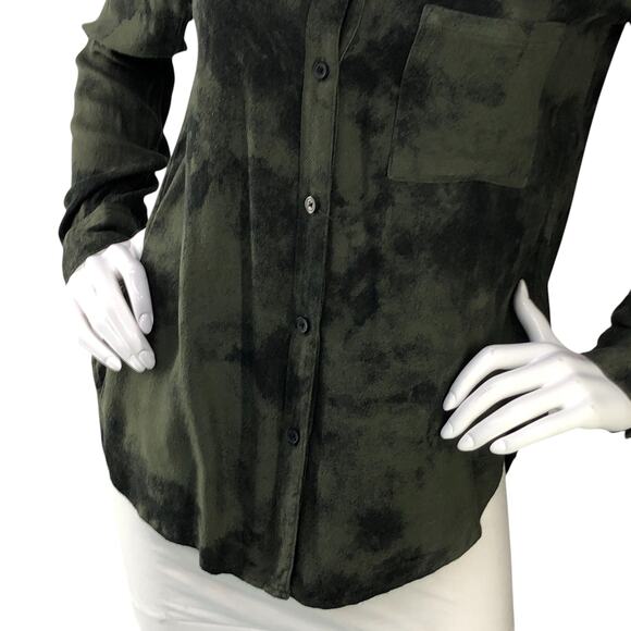 Rails Womens Size XS Hunter Top Button Up Long Sleeve Rayon Olive Tie Dye - Picture 3 of 16